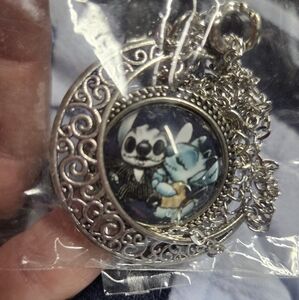 Silver Pendant Necklace with Blue and Black Design